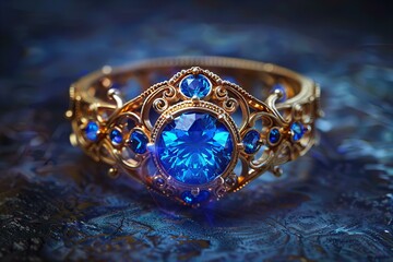 Enchanted Blue Gemstone Ring on a Mystical Background