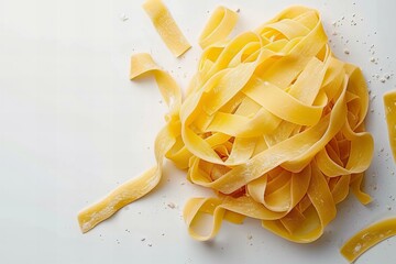 Top View of Fresh Fettuccine Pasta Isolated on White