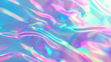 Obraz premium Abstract iridescent holographic surface with vibrant neon pastel colors and liquid smooth texture