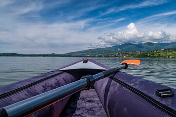 Canoeing scene on Lake Pusiano - obrazy, fototapety, plakaty