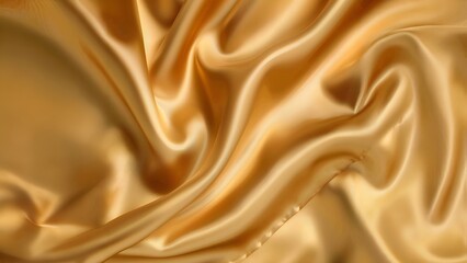 Golden silk fabric with smooth and soft waves, elegant and shiny satin textile background