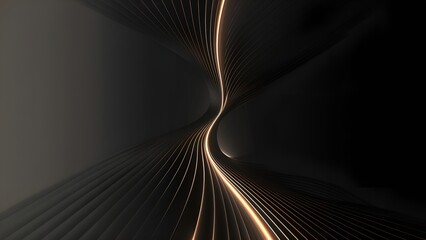 Abstract 3D rendering of glowing golden lines forming a dynamic spiral shape against a dark background