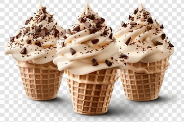 Three Vanilla Ice Cream Cones with Chocolate Shavings