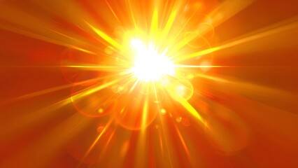 Obraz premium Bright shining sun rays with lens flare on orange background