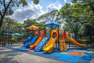 Colorful Children's Playground Equipment on a Sunny Day