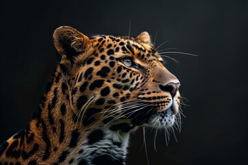 Fototapeta premium Majestic Leopard Portrait Against Dark Background