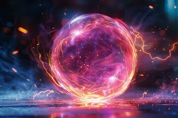 Fototapeta premium Mystic Energy Sphere with Dynamic Lightning and Sparks