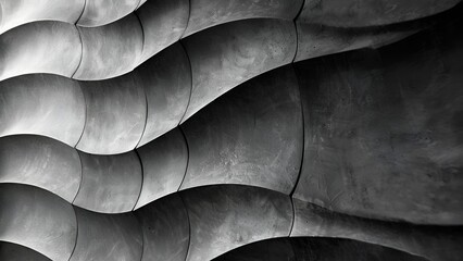 Abstract black and white concrete wall with a wavy pattern, suitable for architectural backgrounds