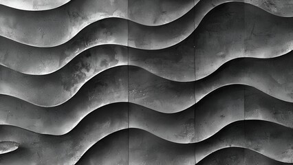 Abstract 3D concrete wall panels with a wavy pattern in dark grey color