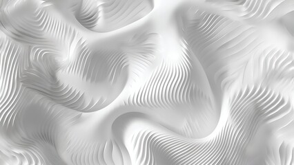 White abstract background with smooth flowing waves, futuristic landscape, 3D illustration