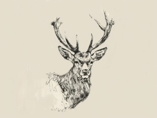 A pen and ink sketch of the head of a deer on an off white background , generated with ai