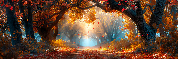 Beautiful Romantic Alley in a Park with Colorful,
Fantasy background HD 8K wallpaper Stock Photographic Image
 - obrazy, fototapety, plakaty