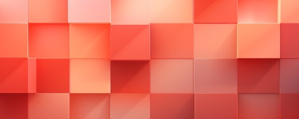 Coral color square pattern on banner with shadow abstract coral geometric background with copy space modern minimal concept empty blank 