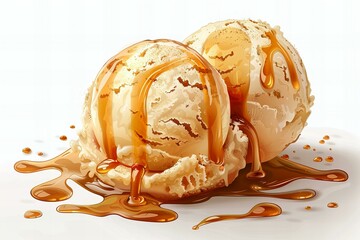 Delicious Vanilla Ice Cream Scoops Drizzled with Caramel Syrup