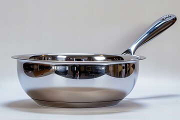 Shiny Stainless Steel Cooking Pan on White Background