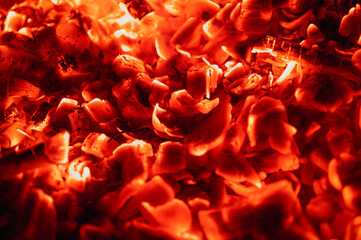 fire background close up, hot red coals top view close up, background, low key