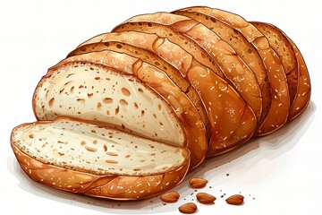 Sliced Whole Wheat Bread Isolated on White Background - obrazy, fototapety, plakaty