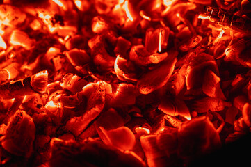 hot red coal top view close up, background, low key