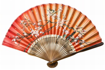 Traditional Asian Hand Fan with Cherry Blossoms and Birds