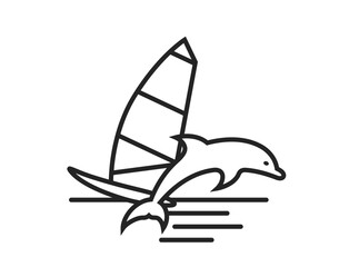 sea vacation line icon. windsurfing and dolphin. summer and water activity symbol. isolated vector image for tourism design