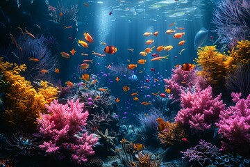 Vibrant Underwater Seascape with Colorful Fish and Corals