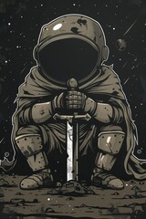 Fototapeta premium Astronaut dressed as a knight t-shirt design, full body, clean vector art, clean line art, illustration, high resolution, negative space, minimalist, simple detail , generated with ai