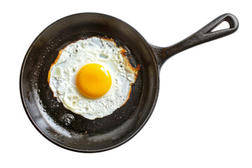 Top view of a frying pan with a fried egg. Transparent background