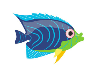 Single coral reef exotic sea fish flat cartoon underwater character swimming vector illustration