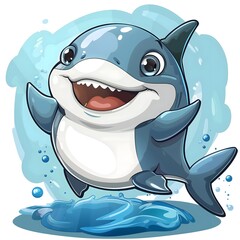 Cute friendly animated cartoon shark dancing and happy character