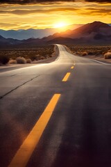 Long highway countryside road leading to distant mountains