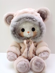 Cuddly soft teddy plush toy in fluffy wool coat