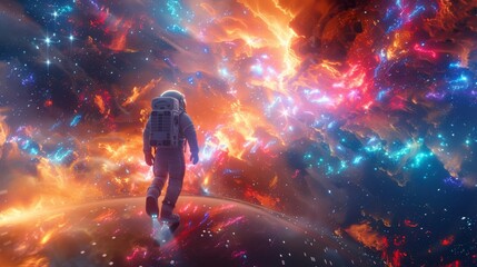 An astronaut in space, a colorful cosmic background, generated with AI
