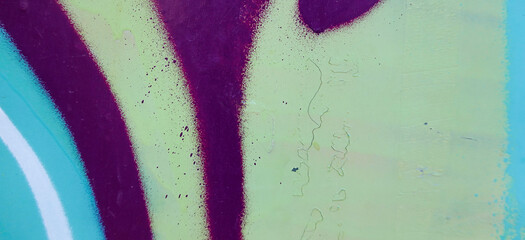Messy paint strokes and smudges on an old painted wall. Purple, white, blue color scribble, drips,...