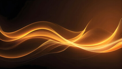 Soft Orange Yellow Wavy Design with Gentle Curved Lines and Blurred Lights. Abstract Background.