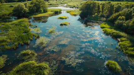 Natural wetlands preserved as a bird habitat and flood protection.