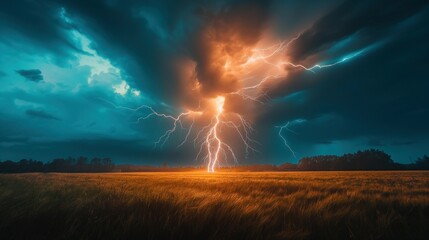Lightning bolt hitting a field, AI-generative