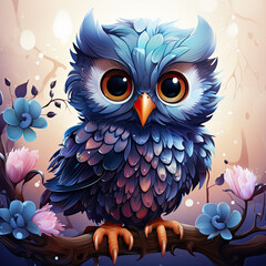 Obraz premium Watercolor Stardust owl, clipart Illustration, Generative Ai