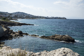 Marine summer landscape of the Mediterranean Sea on Aegina island