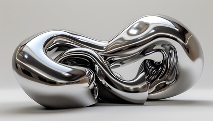 Reflective silver object. It sits on a white surface with a white background.