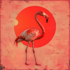 Get sun to the center and make it bigger, flamingo stays the same , generated with ai