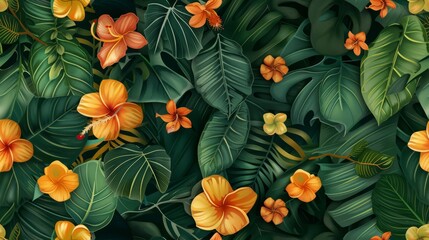 Leaf and flowers banner background , generated with ai