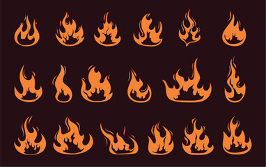 Fire flame cartoon burn isolated set. Vector graphic design illustration