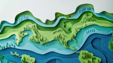 A conceptual papercut of the Earth with green and blue layers, showcasing different renewable energy sources across continents.