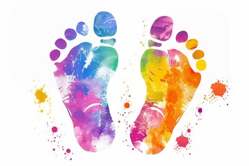 Multicolored footprints on a white background.