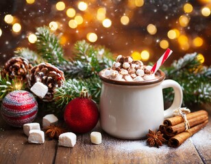 Obraz na płótnie Canvas Christmas hot chocolate mug with candycane