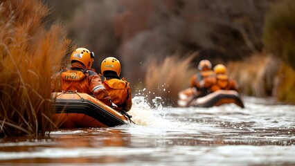 Rescuers and lifeguards are emergency responders saving lives in crisis situations. Concept Emergency Response, Lifesaving Techniques, Crisis Management, First Aid Training, Water Rescue