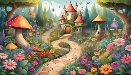 An Illustration Of A Whimsical Fairy Tale Garden  3