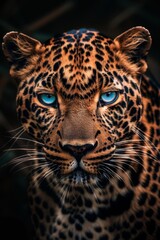 Obraz premium Ultra realistic fur, front view portrait of leopard animal, wild life photo, cinematic still shot, strong face expression, depth of field, luxury , generated with ai