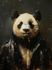 Vintage oil painting of a royal panda portrait, vivid colors, moody, dark background, in the style of an oil painting , generated with ai