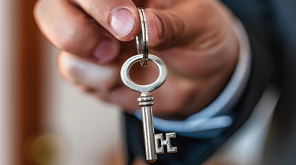 Businessman Holding Key with Dollar Sign Keychain